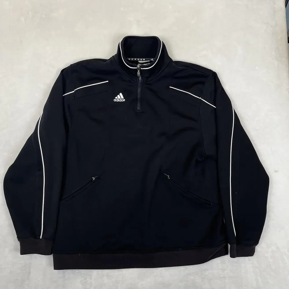 Adidas Soccer Sweatshirt Mens Large Black 1/4 Zip Mock Neck Pullover Athletic